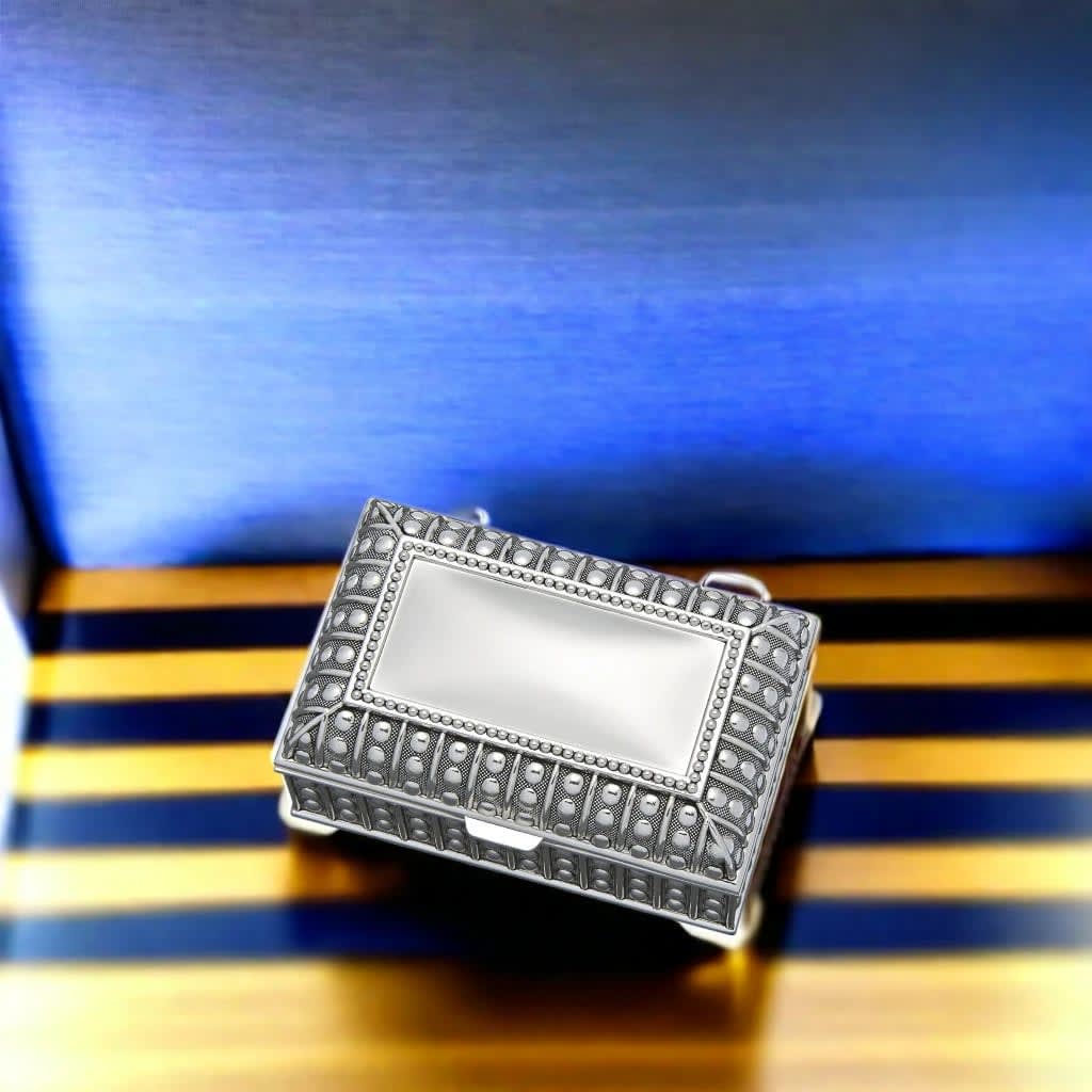 Silverplated Rectangular Box with Beaded Antique Design, 2.25"-4