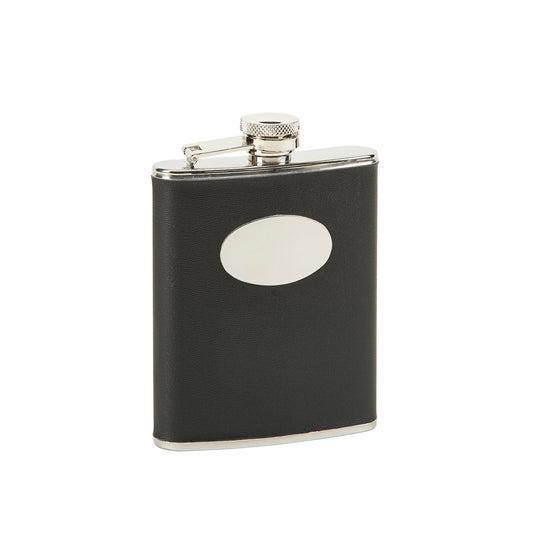 Black Leatherette Flask with Engraving Plate-0