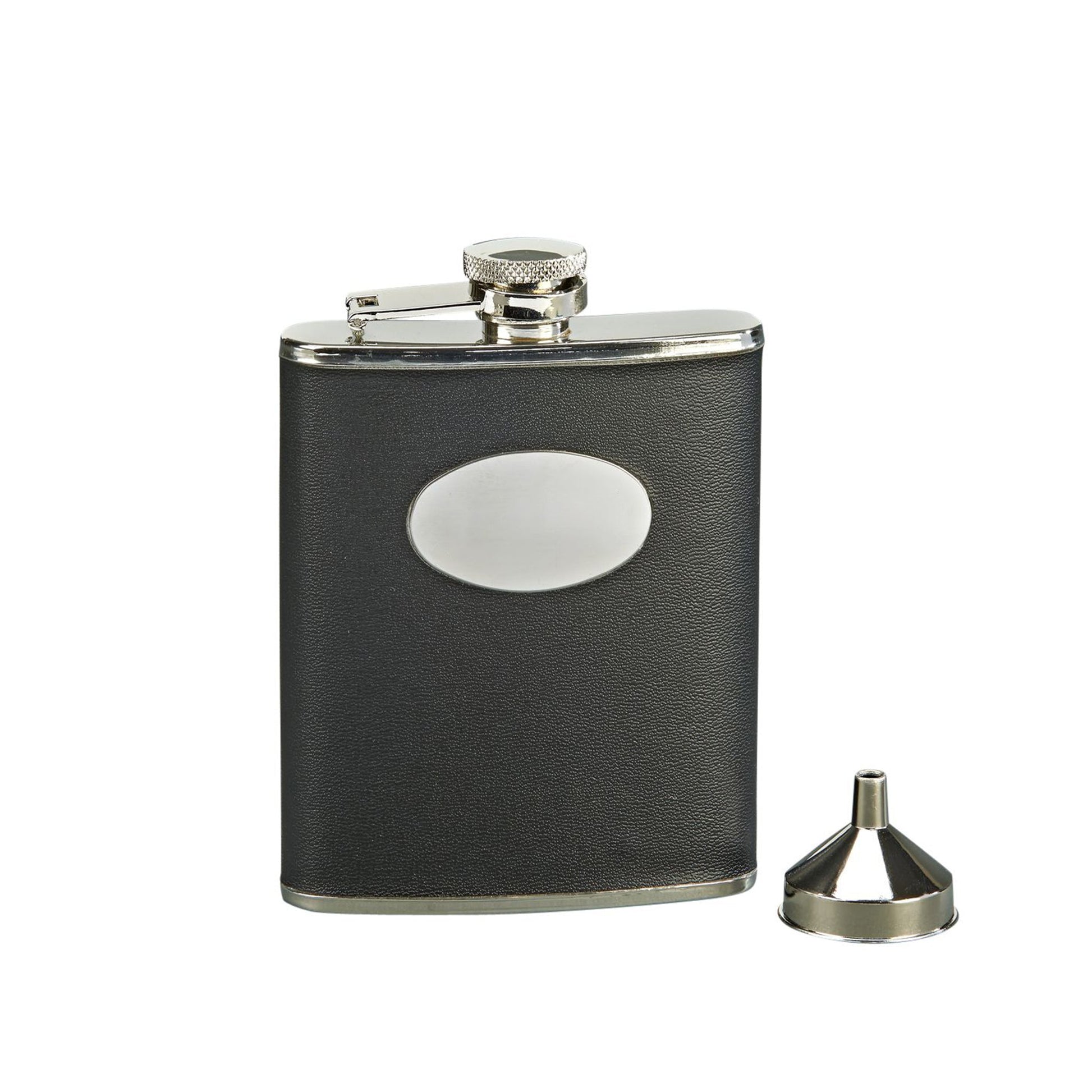 Black Leatherette Flask with Engraving Plate-1