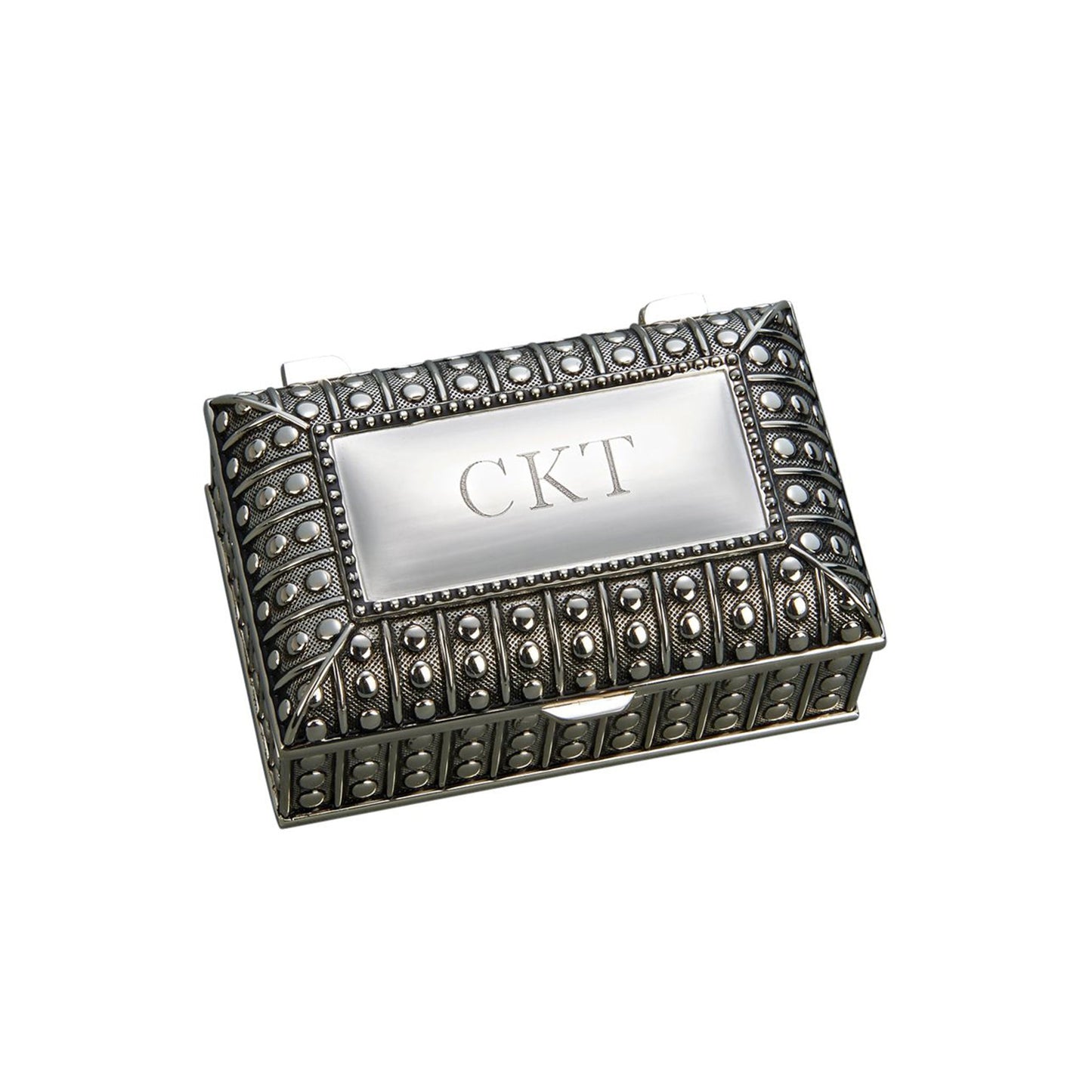 Silverplated Rectangular Box with Beaded Antique Design, 2.25"-1