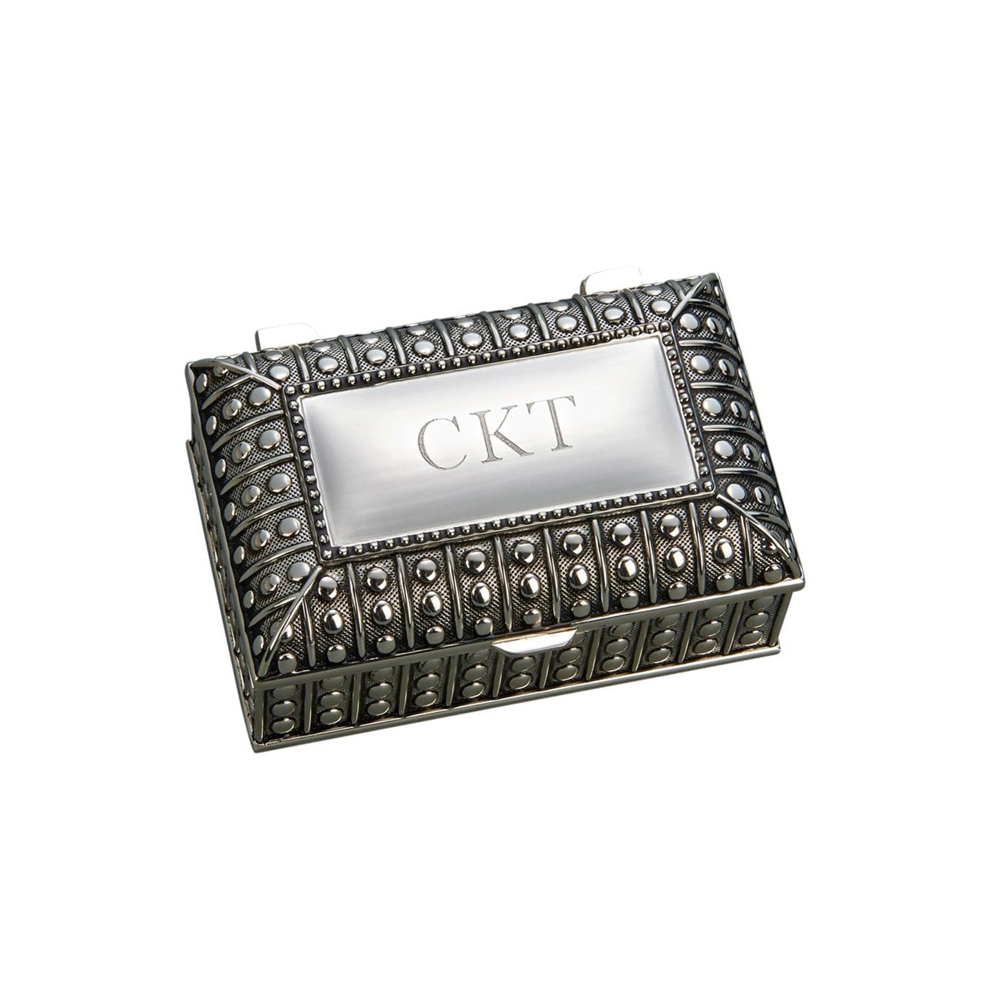 Silverplated Rectangular Box with Beaded Antique Design, 2.25"-1
