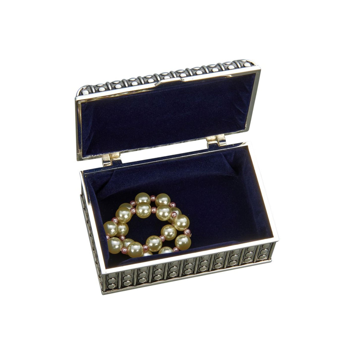 Silverplated Rectangular Box with Beaded Antique Design, 2.25"-2
